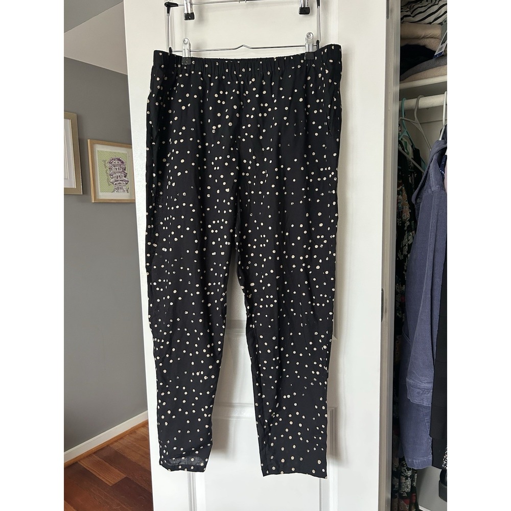 Eileen Fisher Organic Cotton Polka Dot Pants Jogger Elastic Waist Size Medium